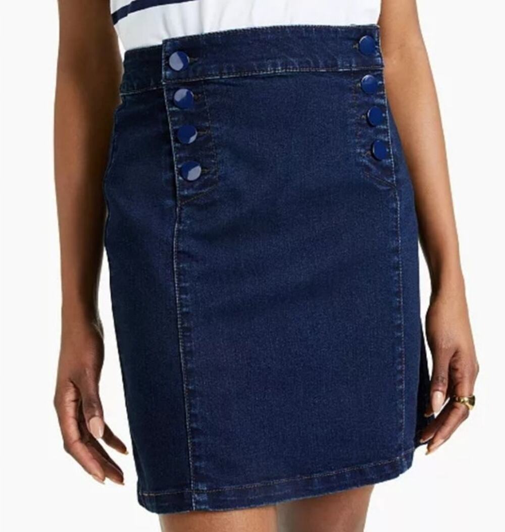 Charter Club Denim Jean Nautical Classic Cottagecore Skirt w/ Buttons Size 4